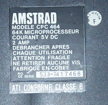 CPC 464 - Pastille F Blanche - Numéro de série.