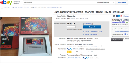 &quot;Super Metroid&quot; (Pal) pour Super-Nintendo à 35,80 Euros.