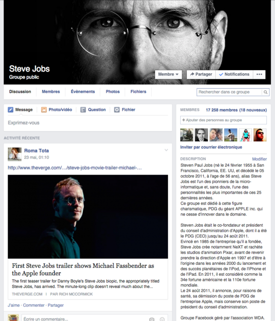 Groupe Steve Jobs sur Facebook.