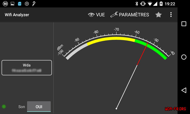 2016-04-17-17.22.43.jpg (119.53 Kio) Vu 211684 fois Modulomètre (ou Signal-mètre) sur le canal du SSID WiFi de la WDA via Wifi Analyzer.