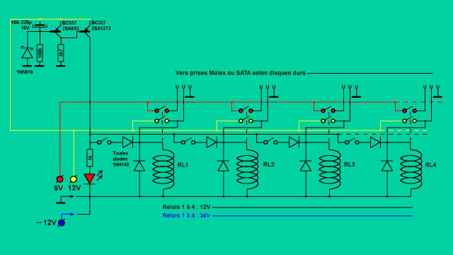 Avec le temporisateur à transistors, on peut aussi utiliser des relais 24V ! Si ça se trouve, on peut “panacher” des relais 12 et 24V ! À voir…