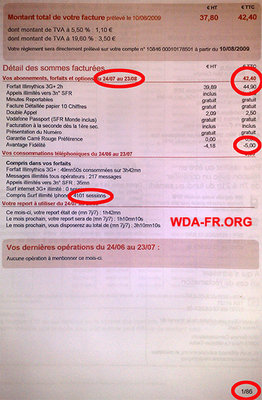 Facture SFR - Juillet 2009