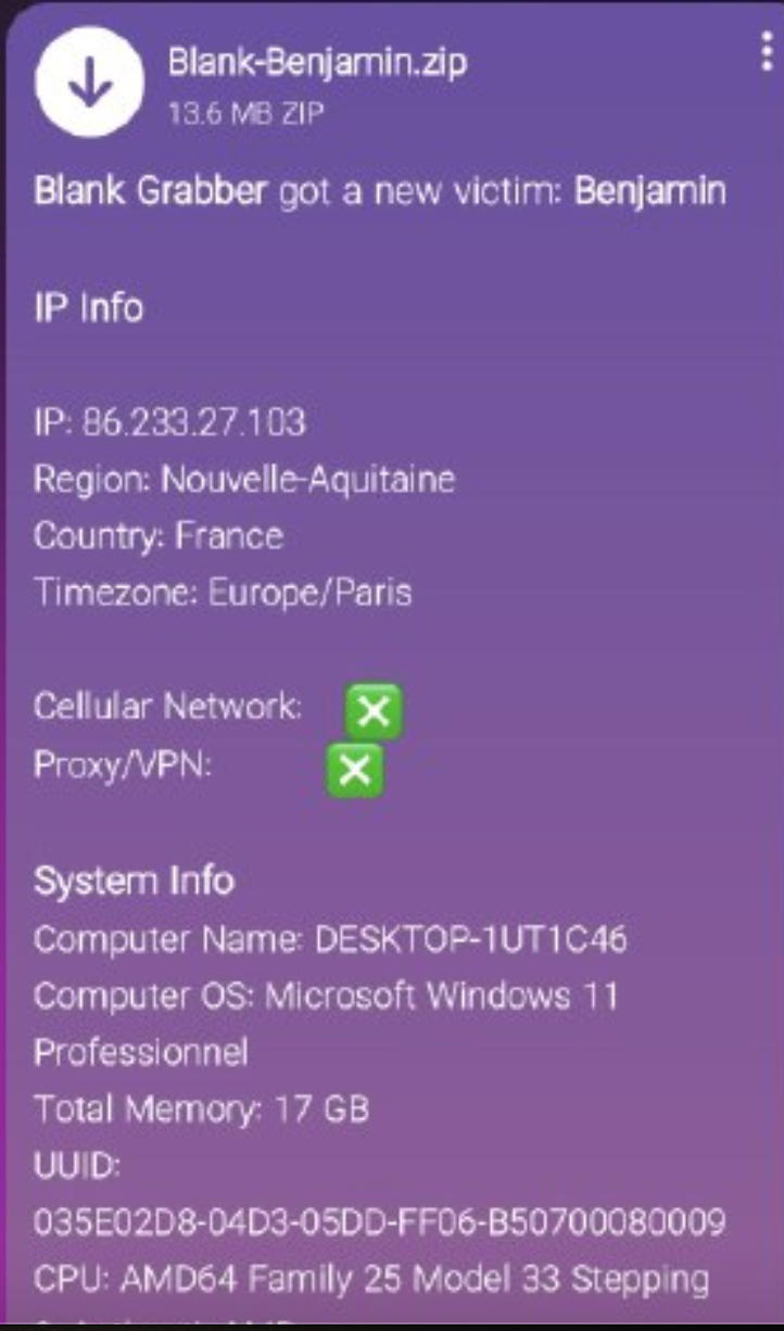 Informations collectées par UwUDev sur des personnes infectées par ses malwares