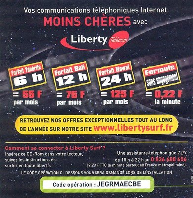 Kit de connexion Liberty Surf &quot;Liberty Telecom&quot; (4 formules) (verso)