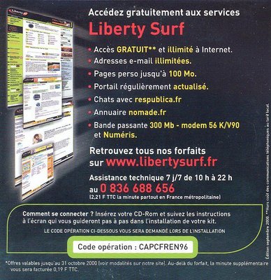 Kit de connexion Liberty Surf (offre limitée) - 2000 (verso)
