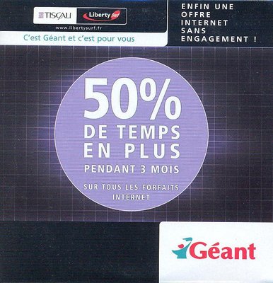 Liberty_surf_8_R.jpg (134.85 Kio) Vu 7107 fois Kit de connexion TISCALI/Liberty Surf, offre en partenariat avec l'enseigne Géant - 2002 (recto)