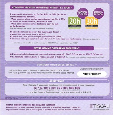 Kit de connexion TISCALI - 2002 (verso)