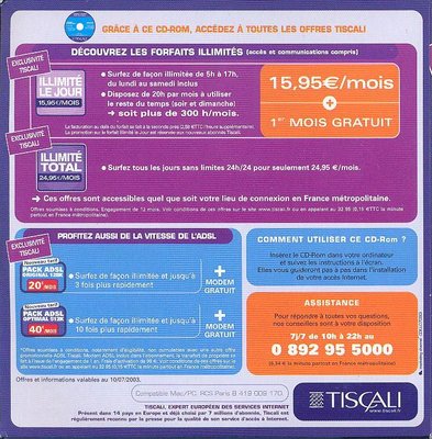 Kit de connexion TISCALI - 2003 (verso)