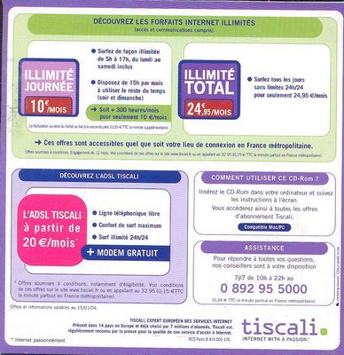 Kit de connexion TISCALI - 2004 (verso)