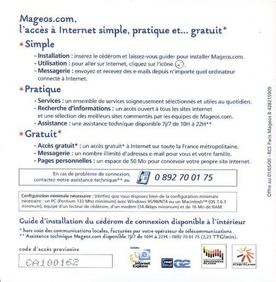 Kit de connexion Mageos - Mai 2000 (verso)