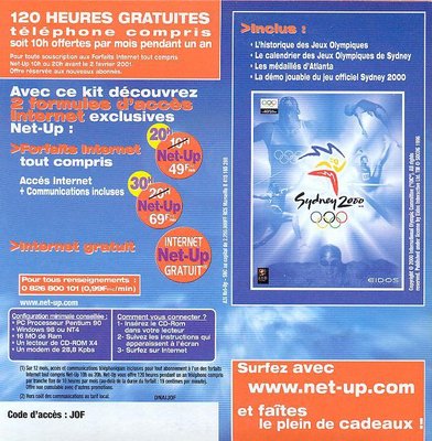 Net_UP_1_R.jpg (146.27 Kio) Vu 7072 fois Kit de connexion Net-Up en partenariat avec l'équipe de France olympique (Sydney) - 2000 (verso)