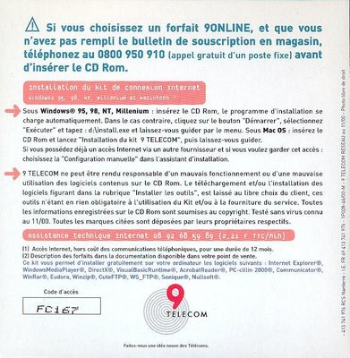 Kit de connexion 9Online - Novembre 2000 (verso)