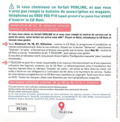 Kit de connexion 9Online - Mars 2001 (verso)